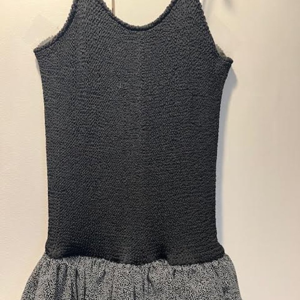 BLACK & WHITE  VINTAGE SUNDRESS W/ SPAGHETTI STRAPS AND A POLKADOT SKIRT -SMALL